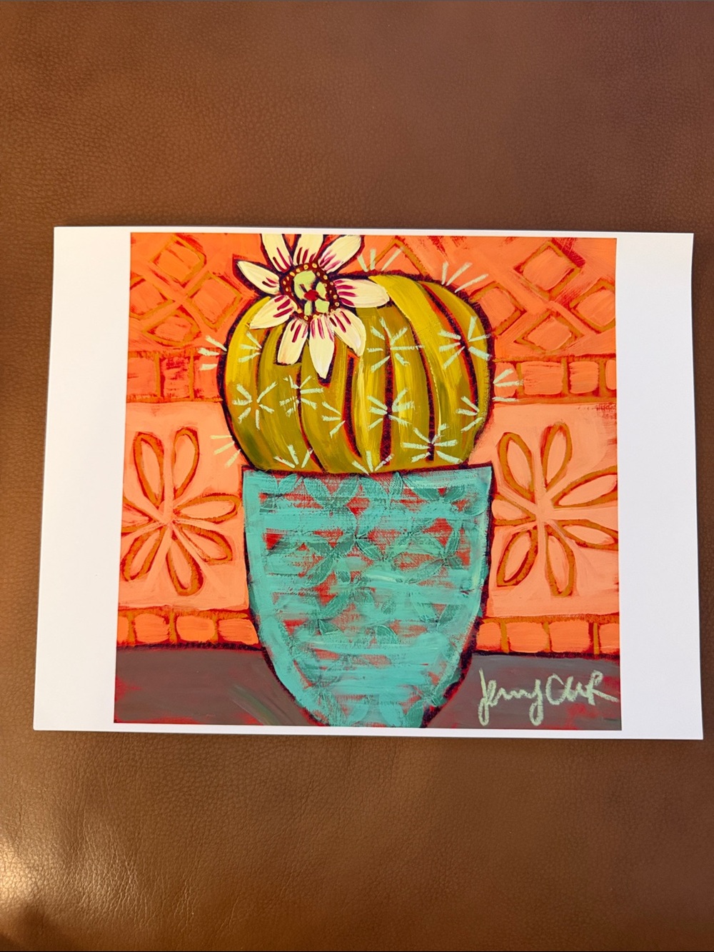 Boho Teal Potted Cactus Print
